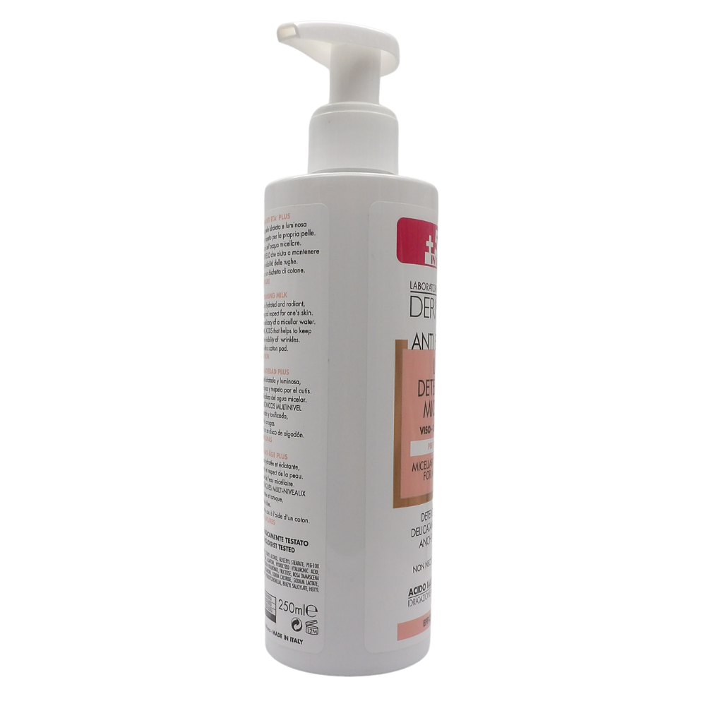 DERMOLAB Latte Detergente Viso Micellare Antiage Plus, per Pelli Mature, con Pool di Acido Ialuronico, Deterge in Profondità e Minimizza le Rughe, Dermatologicamente Testato, 200 ml