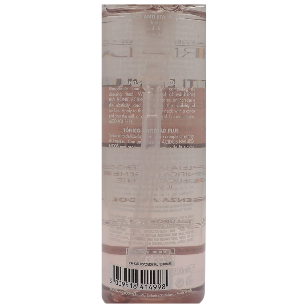 DERMOLAB Tonico Viso Antietà Plus per Pelli Mature, con Pool di Acido Ialuronico, Effetto Antiage e Tonificante, Deterge e Leviga le Rughe, Senza Alcool, Dermatologicamente Testato, 200 ml