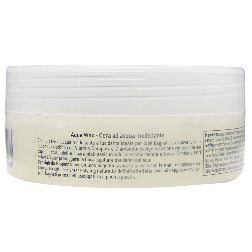 Biopoint Styling - Aqua Wax, Cera Modellante e Lucidante a Base d’Acqua, Fissaggio Forte, Azione Idratante e Fortificante, Ideale per Look Bagnati, 100 ml