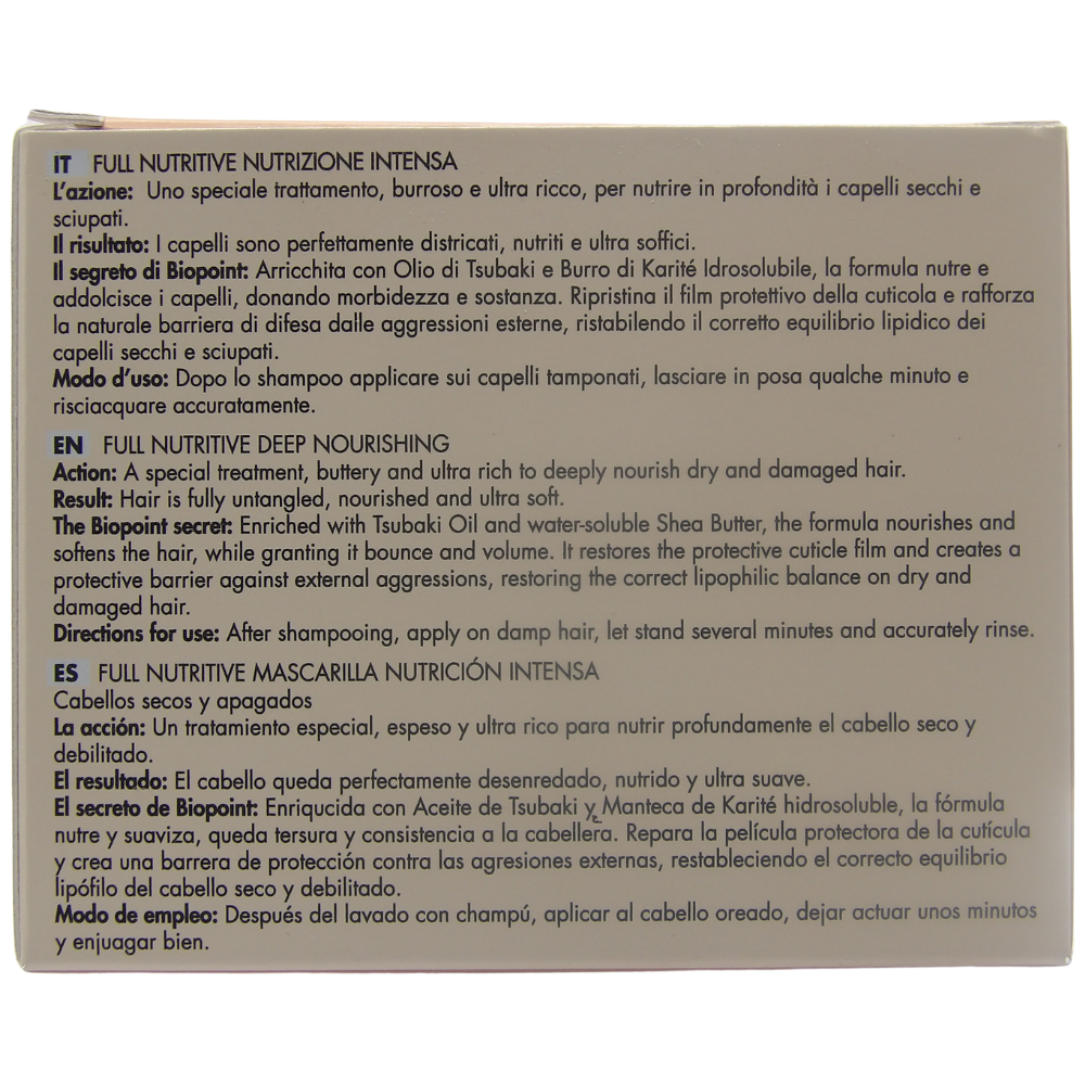 Biopoint Full Nutritive - Maschera Capelli Nutrizione Intensa, Azione Idratante e Rinforzante, Dona Morbidezza e Luminosità al Capello, 200 ml