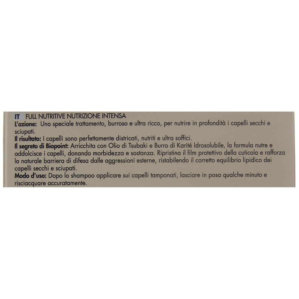 Biopoint Full Nutritive - Maschera Capelli Nutrizione Intensa, Azione Idratante e Rinforzante, Dona Morbidezza e Luminosità al Capello, 200 ml