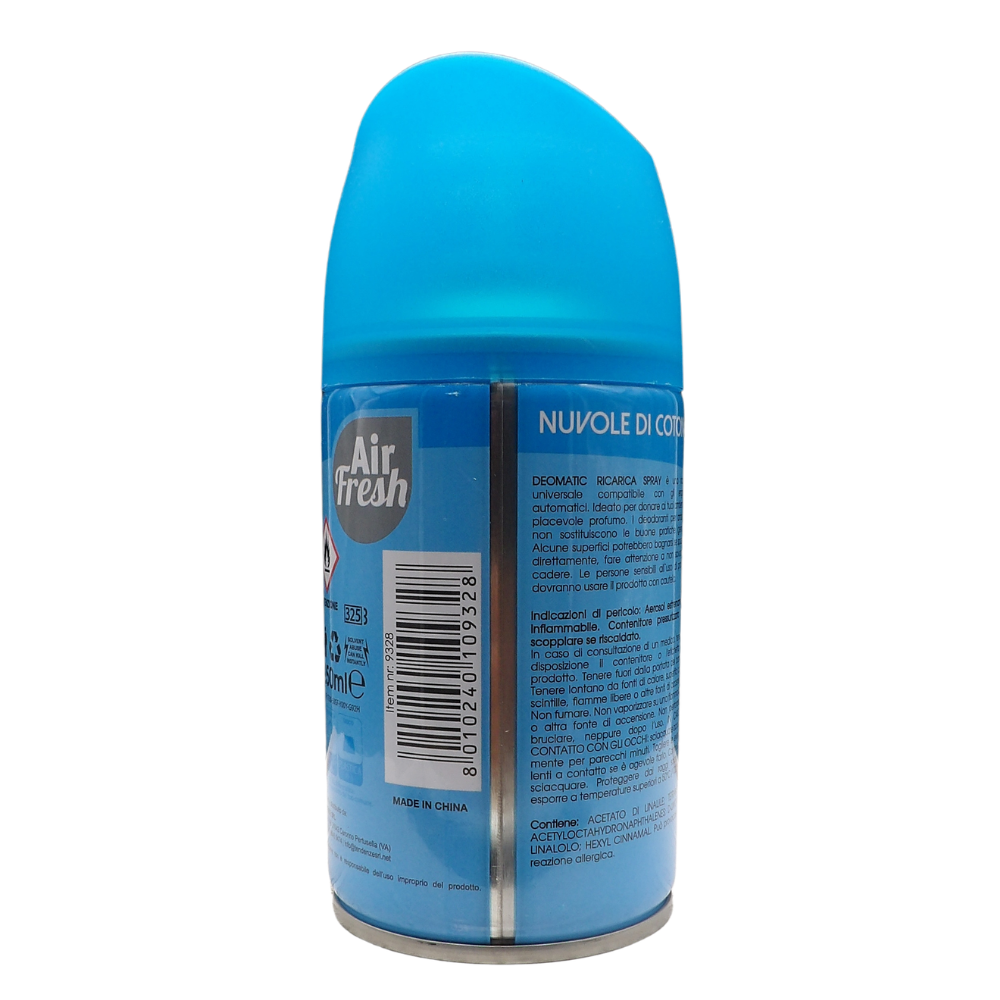 AIR FRESH Ricarica Spray Compatibile con gli Erogatori Automatici, Ideato per Donare ai Tuoi Ambienti un Piacevole Profumo, 250ml, Disponibile in Diverse Fragranze (Nuvole di Cotone)