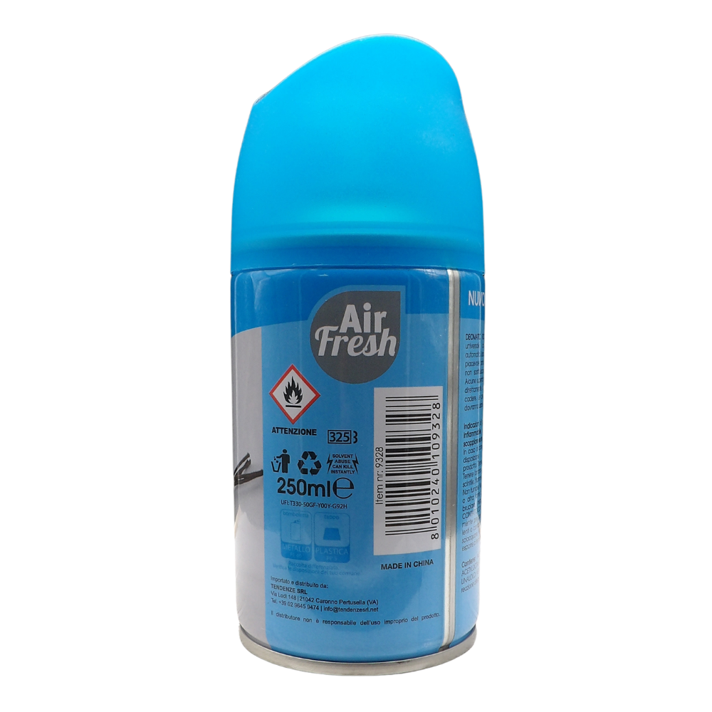 AIR FRESH Ricarica Spray Compatibile con gli Erogatori Automatici, Ideato per Donare ai Tuoi Ambienti un Piacevole Profumo, 250ml, Disponibile in Diverse Fragranze (Nuvole di Cotone)