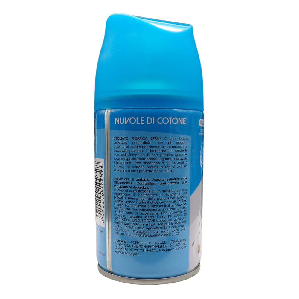 AIR FRESH Ricarica Spray Compatibile con gli Erogatori Automatici, Ideato per Donare ai Tuoi Ambienti un Piacevole Profumo, 250ml, Disponibile in Diverse Fragranze (Nuvole di Cotone)