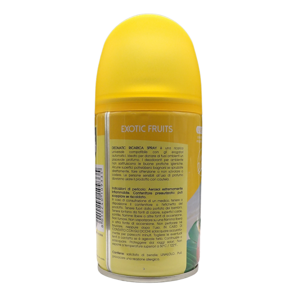 AIR FRESH Ricarica Spray Compatibile con gli Erogatori Automatici, Ideato per Donare ai Tuoi Ambienti un Piacevole Profumo, 250ml, Disponibile in Diverse Fragranze (Exotics Fruits)