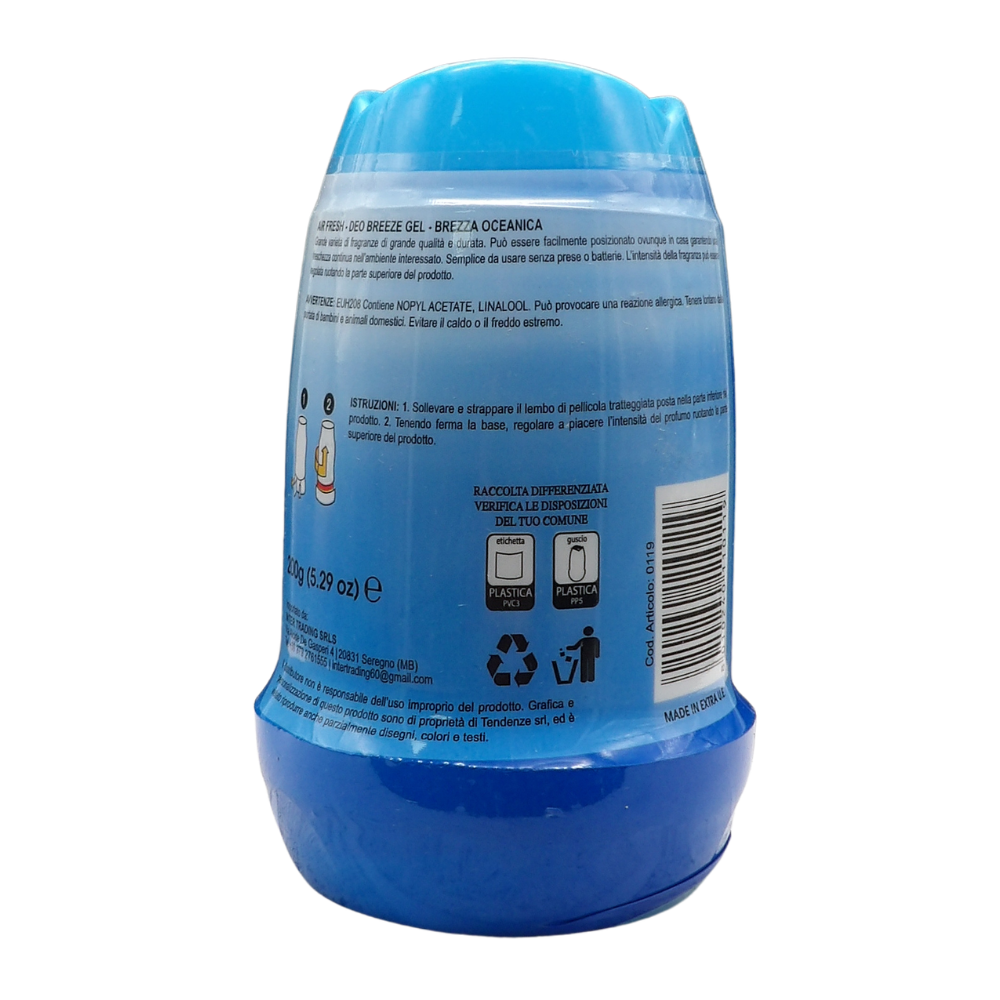 AIR FRESH Deodorante Per Ambiente DEO BREEZE Gel, Neutralizza Gli Odori. Disponibile In Diverse Varietà Di Fragranze, 45 Giorni Di Intenso Profumo 200g (BREZZA OCEANICA)