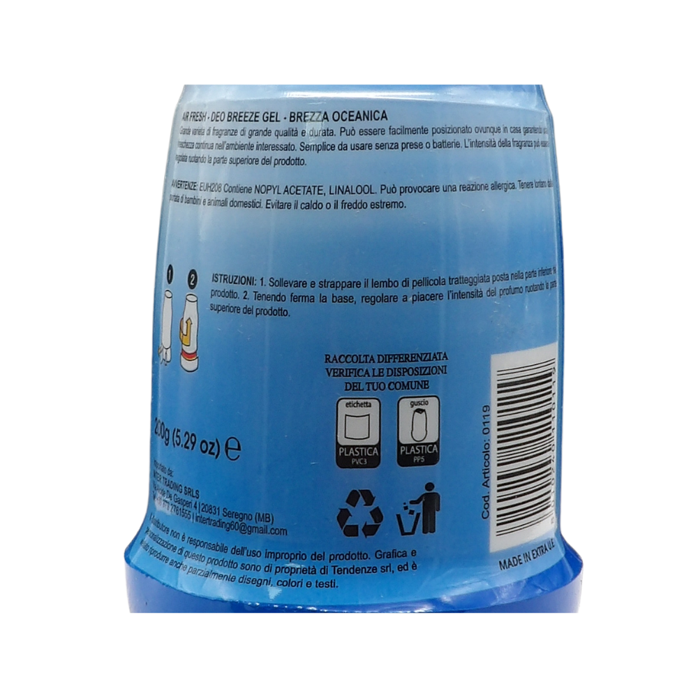 AIR FRESH Deodorante Per Ambiente DEO BREEZE Gel, Neutralizza Gli Odori. Disponibile In Diverse Varietà Di Fragranze, 45 Giorni Di Intenso Profumo 200g (BREZZA OCEANICA)