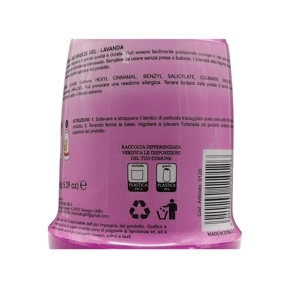 AIR FRESH Deodorante Per Ambiente DEO BREEZE Gel, Neutralizza Gli Odori. Disponibile In Diverse Varietà Di Fragranze, 45 Giorni Di Intenso Profumo 200g (LAVANDA)