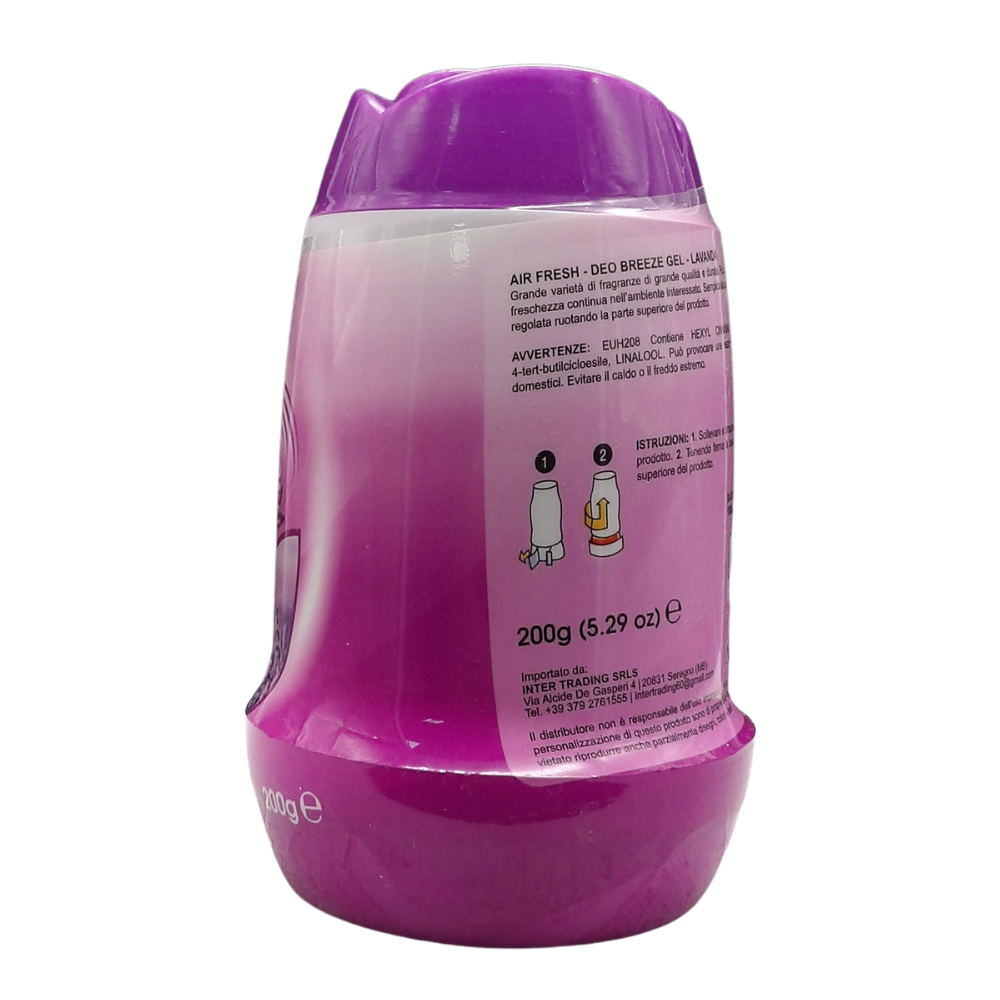 AIR FRESH Deodorante Per Ambiente DEO BREEZE Gel, Neutralizza Gli Odori. Disponibile In Diverse Varietà Di Fragranze, 45 Giorni Di Intenso Profumo 200g (LAVANDA)