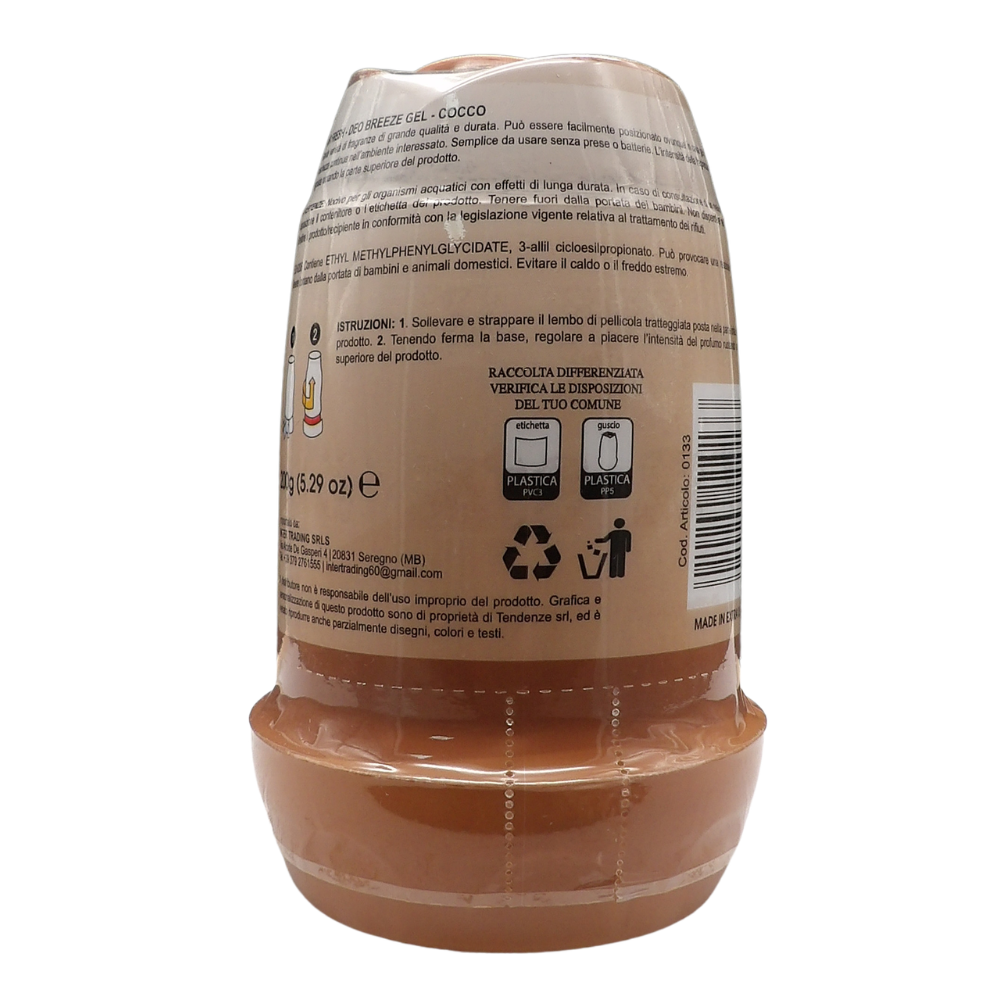 AIR FRESH Deodorante Per Ambiente DEO BREEZE Gel, Neutralizza Gli Odori. Disponibile In Diverse Varietà Di Fragranze, 45 Giorni Di Intenso Profumo 200g (COCCO)