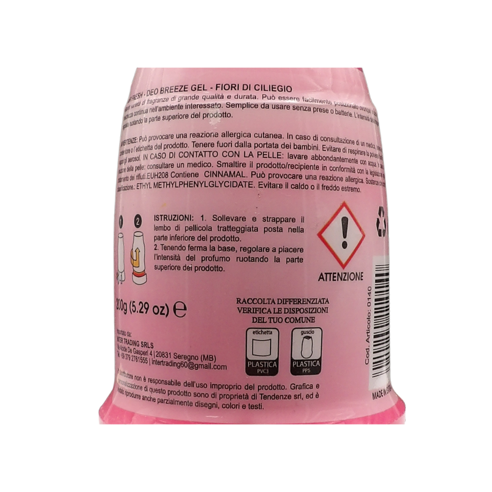AIR FRESH Deodorante Per Ambiente DEO BREEZE Gel, Neutralizza Gli Odori. Disponibile In Diverse Varietà Di Fragranze, 45 Giorni Di Intenso Profumo 200g (FIORI DI CILIEGIO)