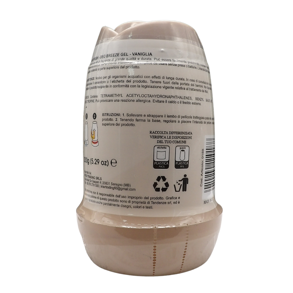 AIR FRESH Deodorante Per Ambiente DEO BREEZE Gel, Neutralizza Gli Odori. Disponibile In Diverse Varietà Di Fragranze, 45 Giorni Di Intenso Profumo 200g (VANIGLIA)
