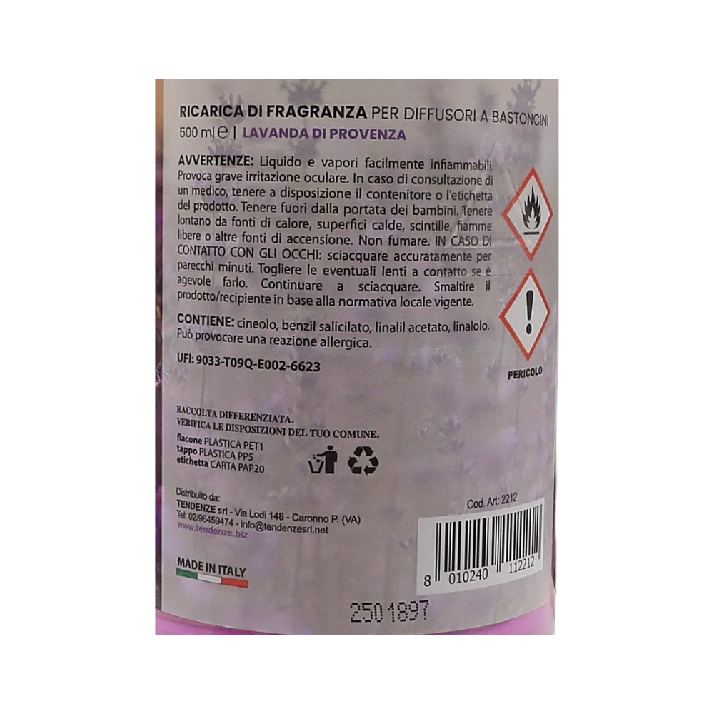 AIR FRESH Ricarica Per Diffusore a Bastoncini, Disponibile In Diverse Fragranze Corpose Ed Avvolgenti. Ideale Per Profumare Tutti Gli Ambienti 500ml (LAVANDA DI PROVENZA)