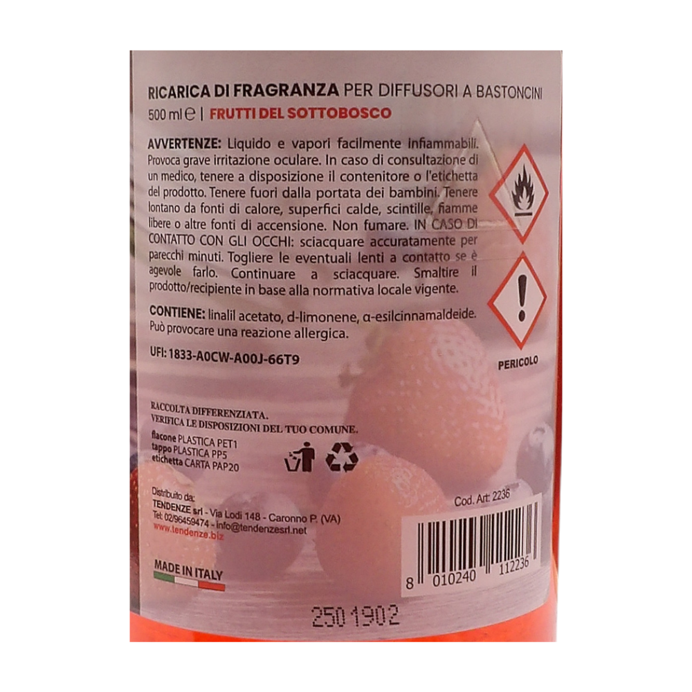 AIR FRESH Ricarica Per Diffusore a Bastoncini, Disponibile In Diverse Fragranze Corpose Ed Avvolgenti. Ideale Per Profumare Tutti Gli Ambienti 500ml (FRUTTI DEL SOTTOBOSCO)
