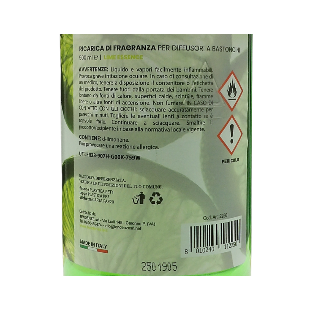 AIR FRESH Ricarica Per Diffusore a Bastoncini, Disponibile In Diverse Fragranze Corpose Ed Avvolgenti. Ideale Per Profumare Tutti Gli Ambienti 500ml (LIME ESSENCE)