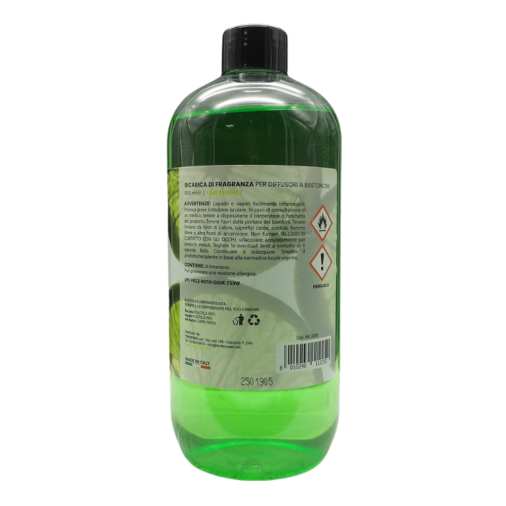 AIR FRESH Ricarica Per Diffusore a Bastoncini, Disponibile In Diverse Fragranze Corpose Ed Avvolgenti. Ideale Per Profumare Tutti Gli Ambienti 500ml (LIME ESSENCE)