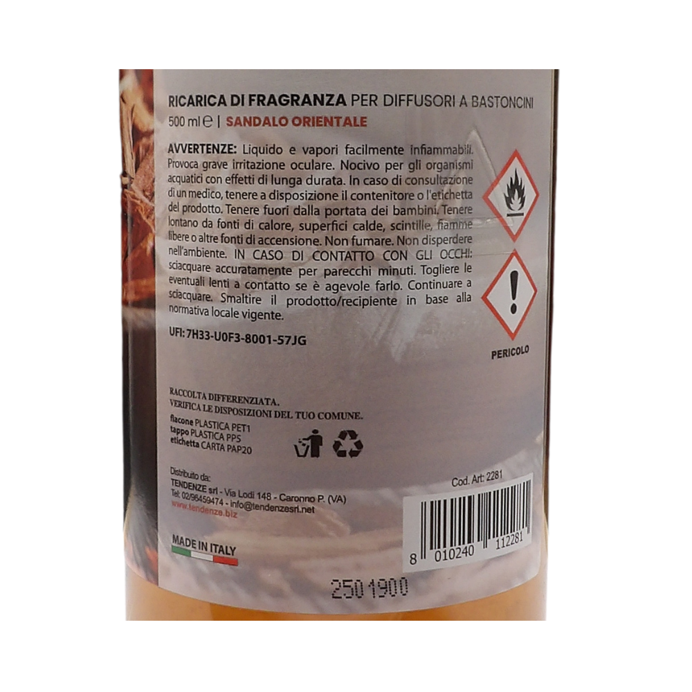 AIR FRESH Ricarica Per Diffusore a Bastoncini, Disponibile In Diverse Fragranze Corpose Ed Avvolgenti. Ideale Per Profumare Tutti Gli Ambienti 500ml (SANDALO ORIENTALE)