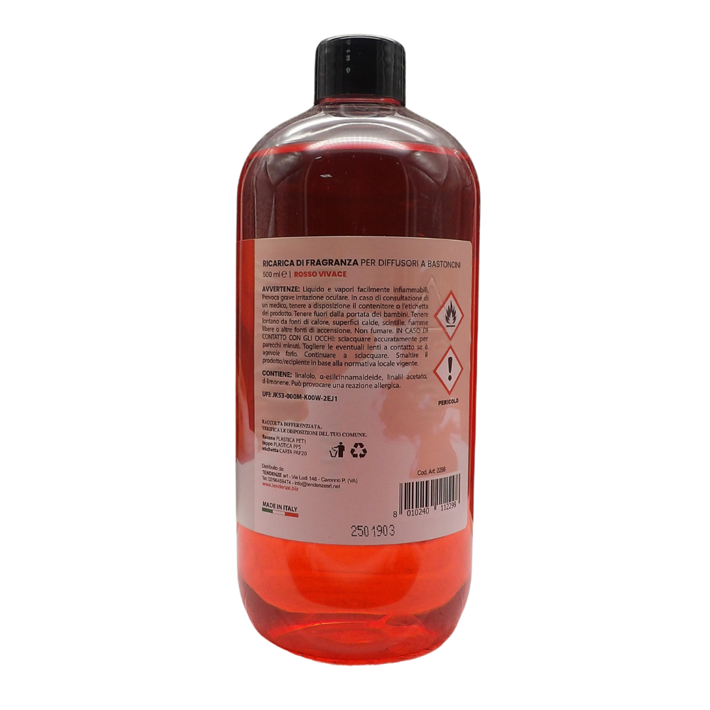 AIR FRESH Ricarica Per Diffusore a Bastoncini, Disponibile In Diverse Fragranze Corpose Ed Avvolgenti. Ideale Per Profumare Tutti Gli Ambienti 500ml (ROSSO VIVACE)