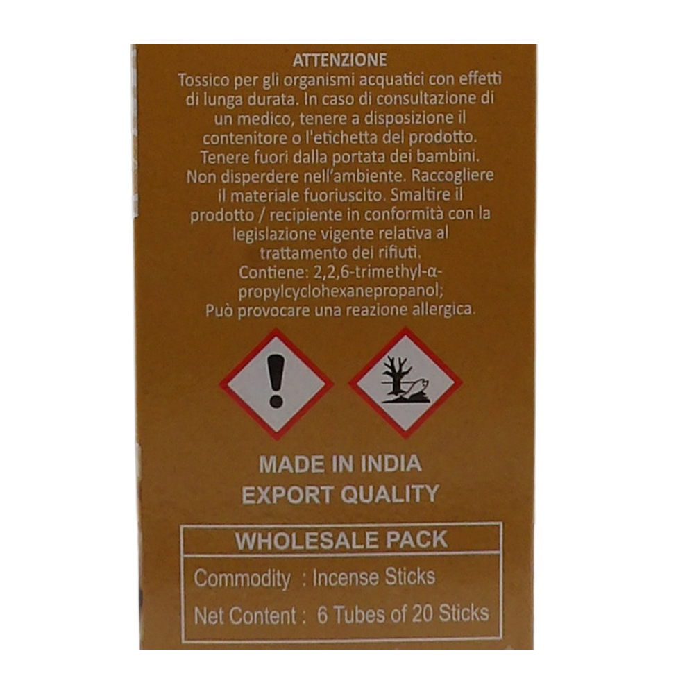 AIR FRESH Incenso Aromatico, Ottenuto Da Miscele Di Erbe, Cortecce, Fiori Ed Essenza Profumate. Ottimo Per Profumare Ambienti. Confezione Da 6 Astucci Da 20 Stick Ognuno (SANDALO)