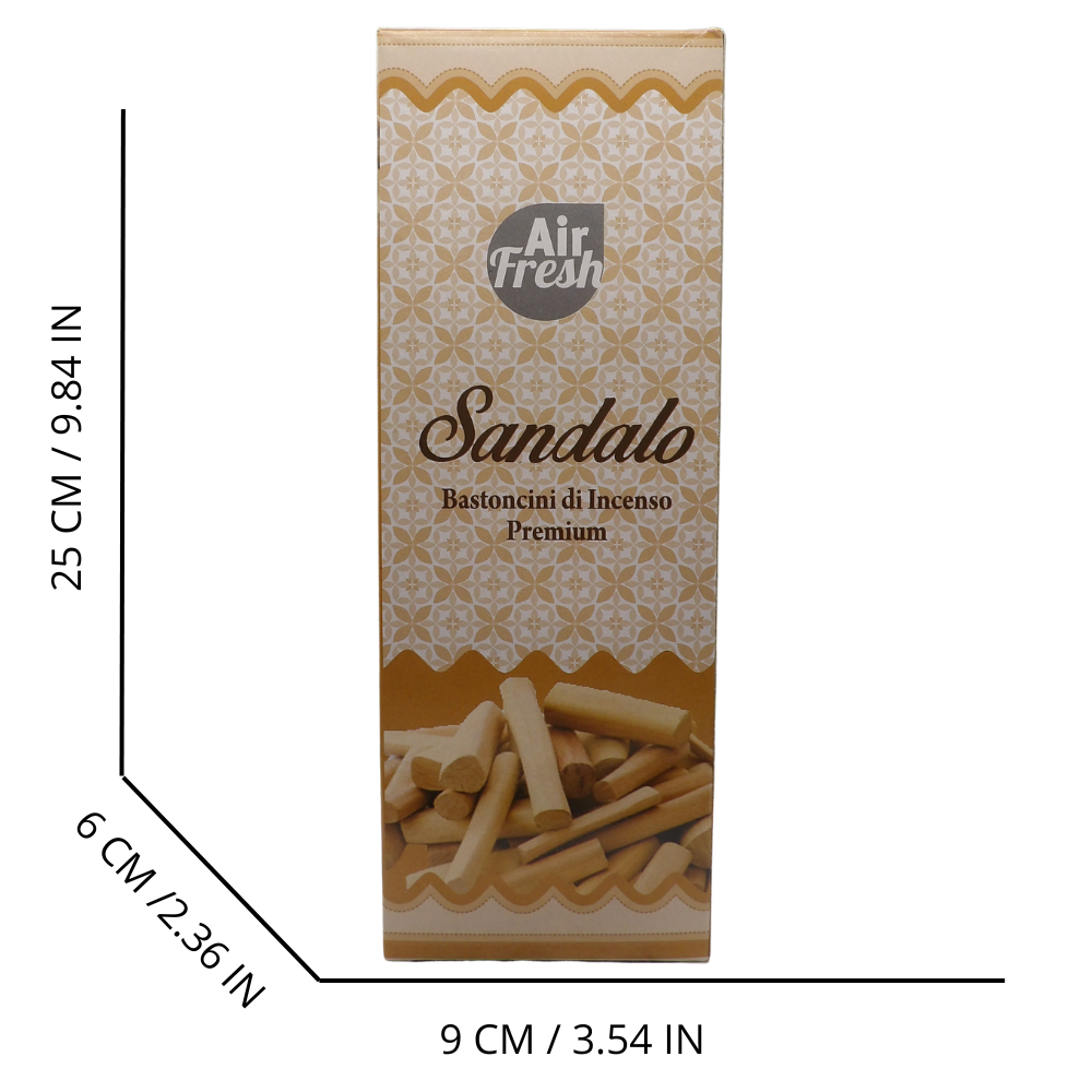 AIR FRESH Incenso Aromatico, Ottenuto Da Miscele Di Erbe, Cortecce, Fiori Ed Essenza Profumate. Ottimo Per Profumare Ambienti. Confezione Da 6 Astucci Da 20 Stick Ognuno (SANDALO)