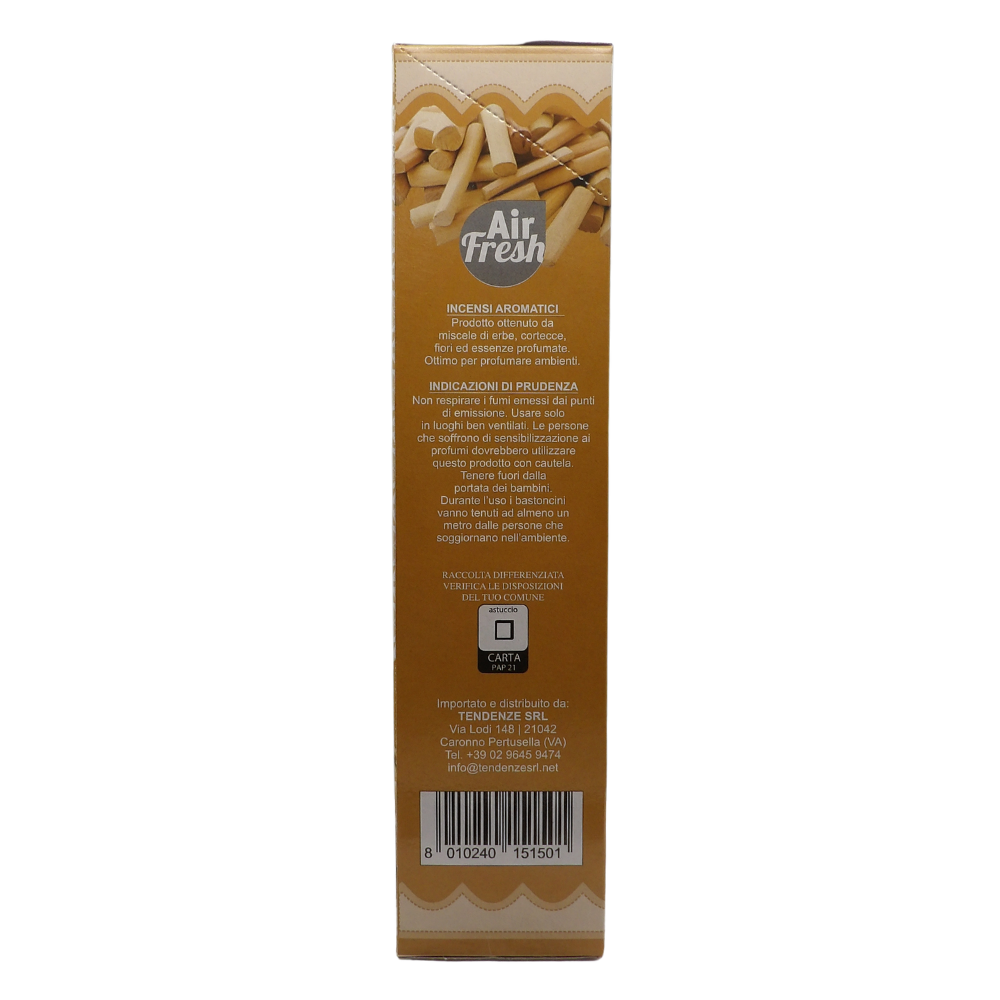 AIR FRESH Incenso Aromatico, Ottenuto Da Miscele Di Erbe, Cortecce, Fiori Ed Essenza Profumate. Ottimo Per Profumare Ambienti. Confezione Da 6 Astucci Da 20 Stick Ognuno (SANDALO)