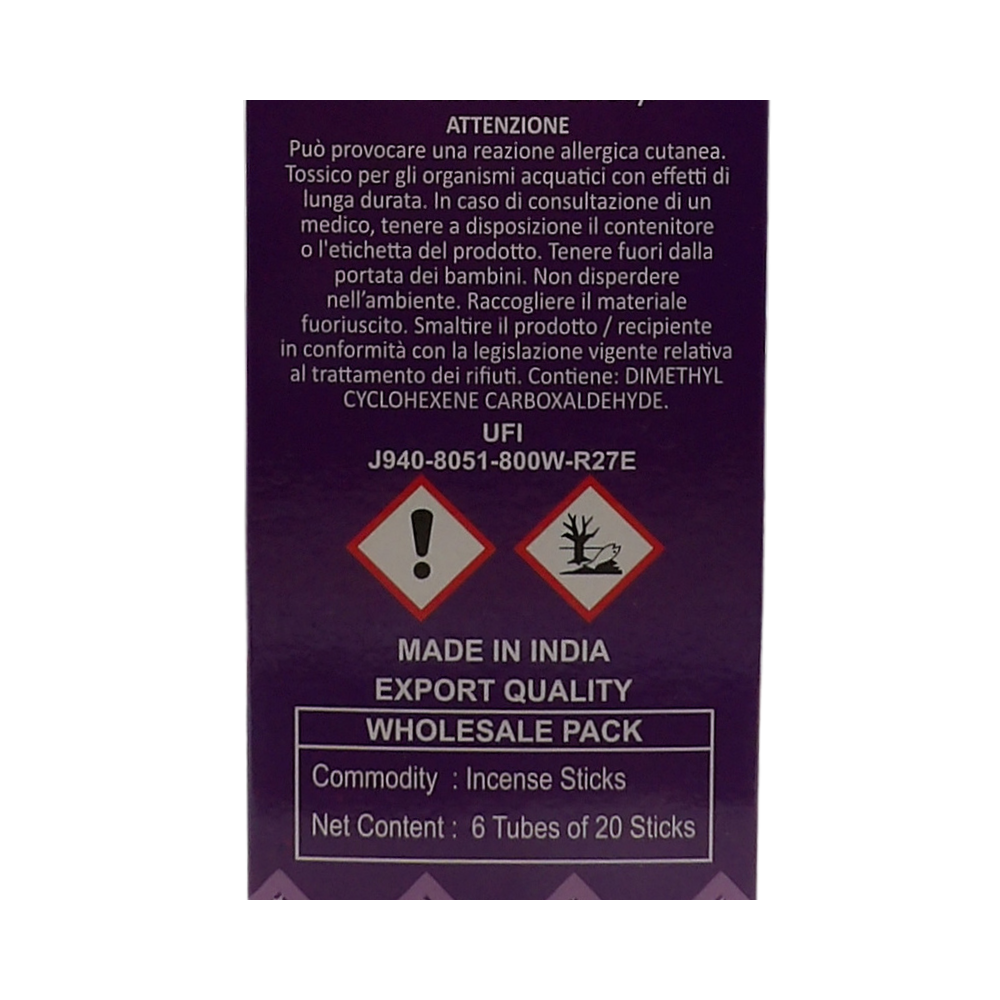 AIR FRESH Incenso Aromatico, Ottenuto Da Miscele Di Erbe, Cortecce, Fiori Ed Essenza Profumate. Ottimo Per Profumare Ambienti. Confezione Da 6 Astucci Da 20 Stick Ognuno (LAVANDA)