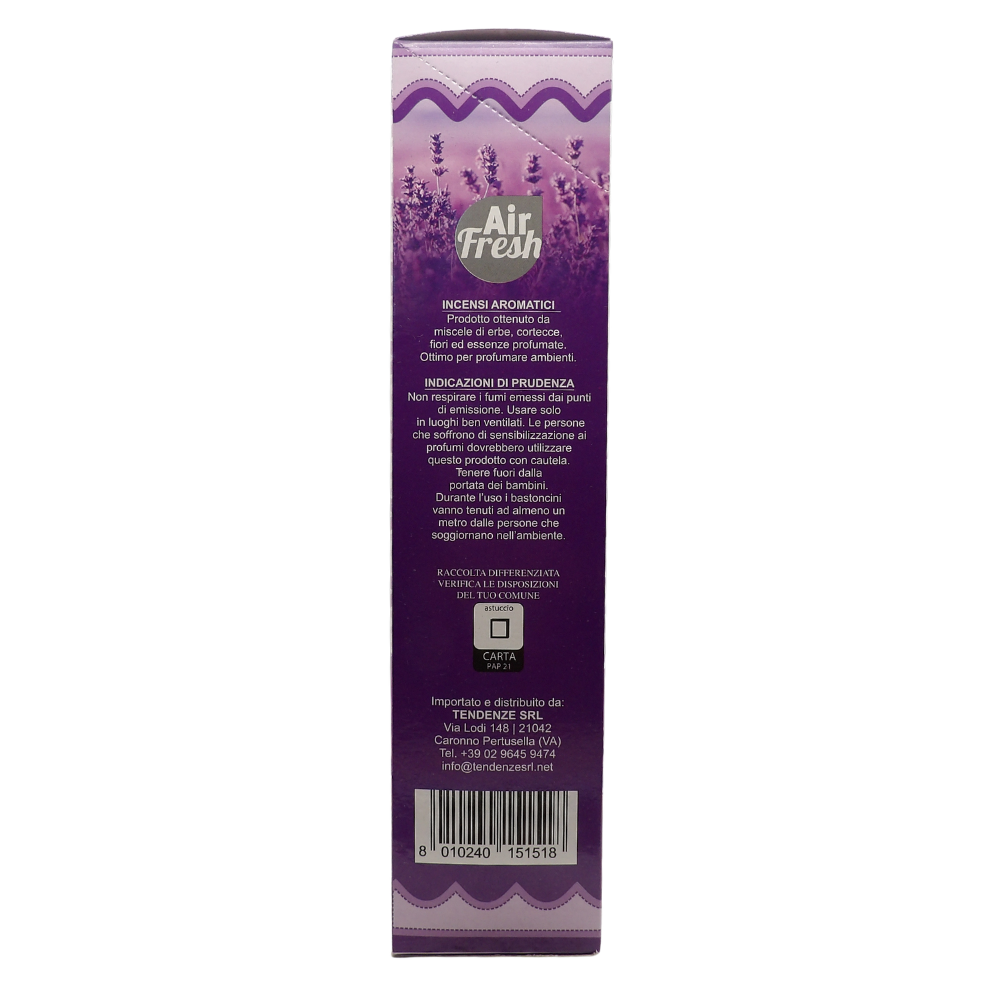 AIR FRESH Incenso Aromatico, Ottenuto Da Miscele Di Erbe, Cortecce, Fiori Ed Essenza Profumate. Ottimo Per Profumare Ambienti. Confezione Da 6 Astucci Da 20 Stick Ognuno (LAVANDA)