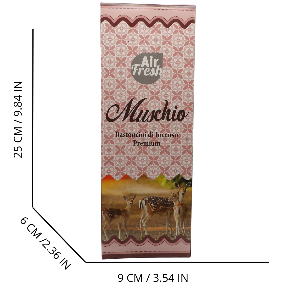 AIR FRESH Incenso Aromatico, Ottenuto Da Miscele Di Erbe, Cortecce, Fiori Ed Essenza Profumate. Ottimo Per Profumare Ambienti. Confezione Da 6 Astucci Da 20 Stick Ognuno (MUSCHIO)