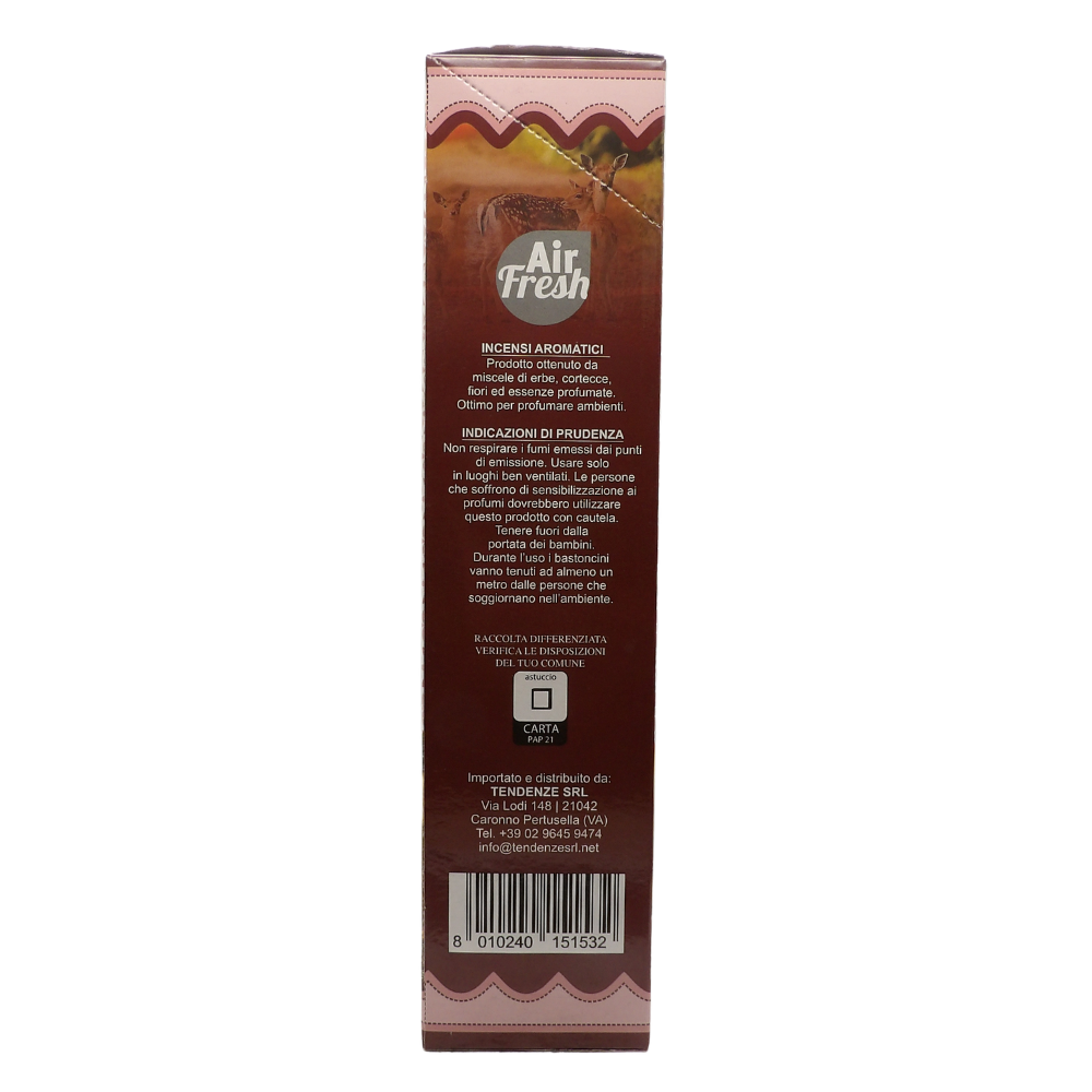 AIR FRESH Incenso Aromatico, Ottenuto Da Miscele Di Erbe, Cortecce, Fiori Ed Essenza Profumate. Ottimo Per Profumare Ambienti. Confezione Da 6 Astucci Da 20 Stick Ognuno (MUSCHIO)