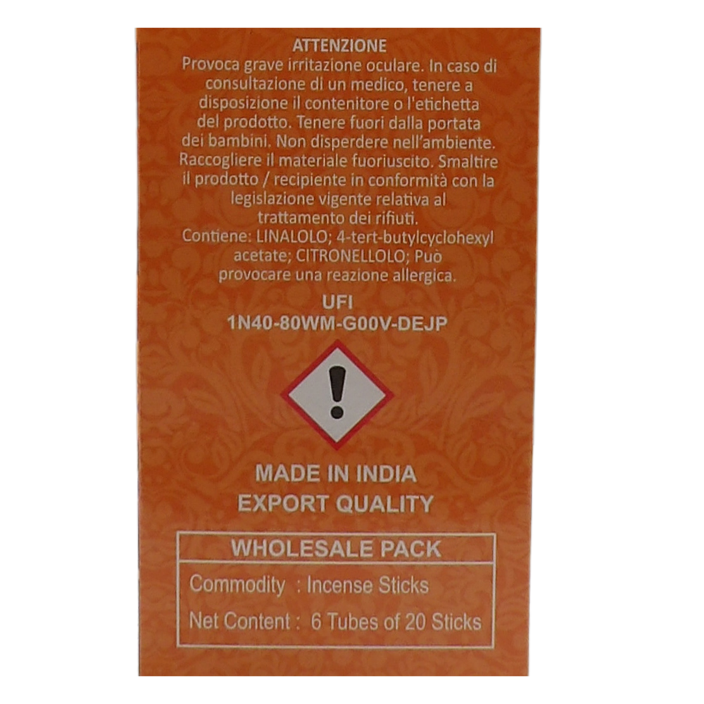 AIR FRESH Incenso Aromatico, Ottenuto Da Miscele Di Erbe, Cortecce, Fiori Ed Essenza Profumate. Ottimo Per Profumare Ambienti. Confezione Da 6 Astucci Da 20 Stick Ognuno (CANNELLA)