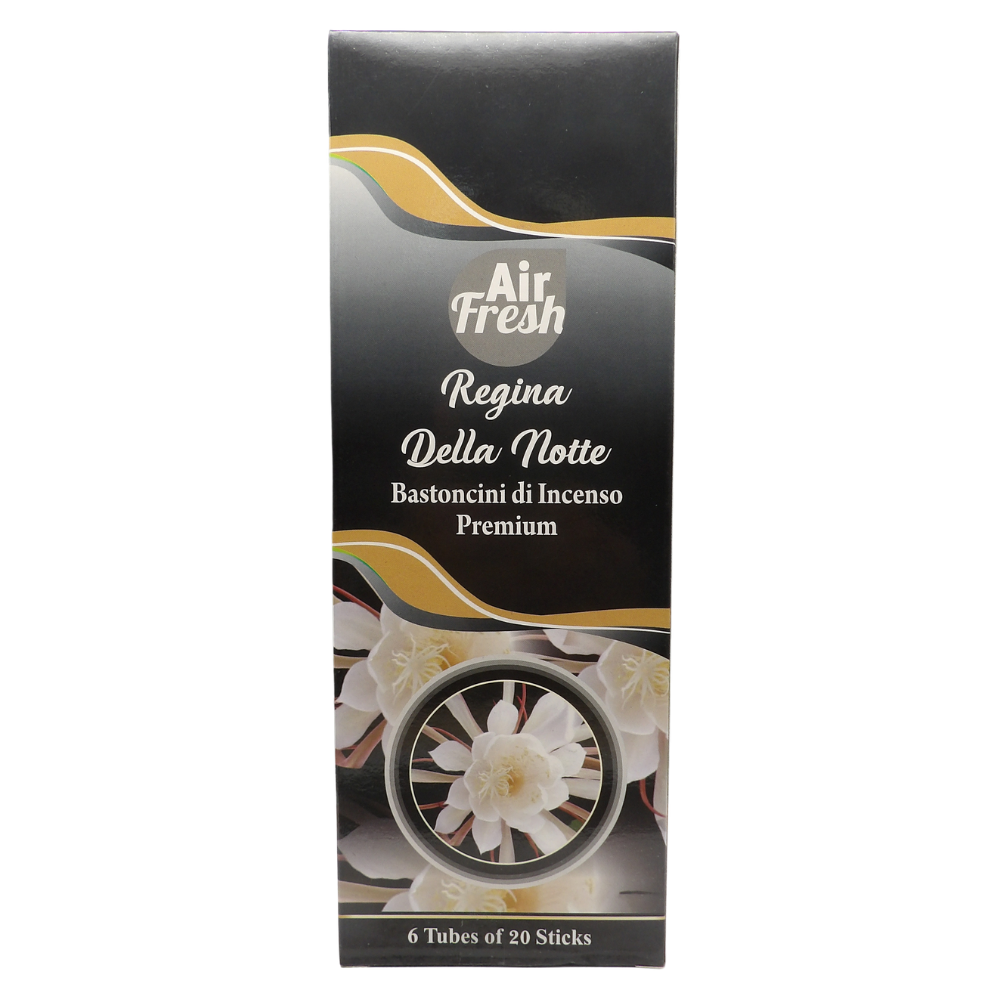 AIR FRESH Incenso Aromatico, Ottenuto Da Miscele Di Erbe, Cortecce, Fiori Ed Essenza Profumate. Ottimo Per Profumare Ambienti. Confezione Da 6 Astucci Da 20 Stick Ognuno (REGINA DELLA NOTTE)