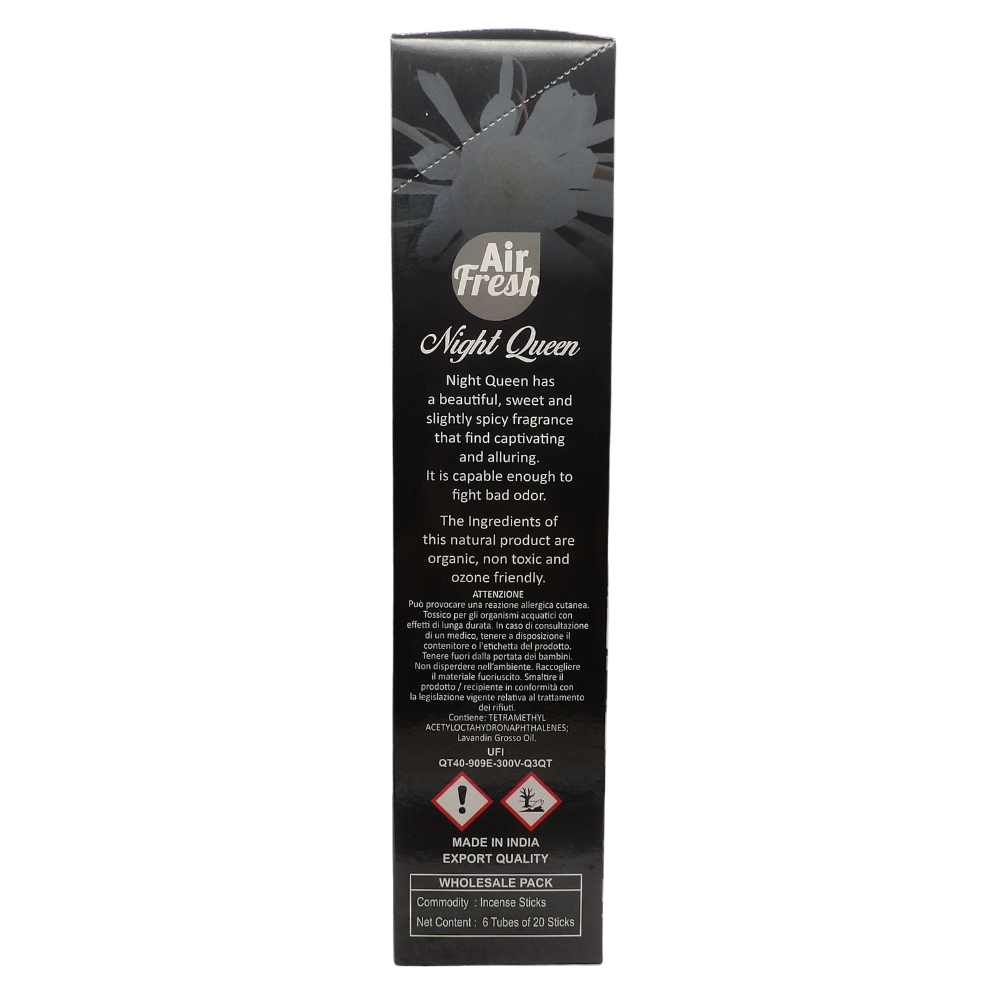 AIR FRESH Incenso Aromatico, Ottenuto Da Miscele Di Erbe, Cortecce, Fiori Ed Essenza Profumate. Ottimo Per Profumare Ambienti. Confezione Da 6 Astucci Da 20 Stick Ognuno (REGINA DELLA NOTTE)
