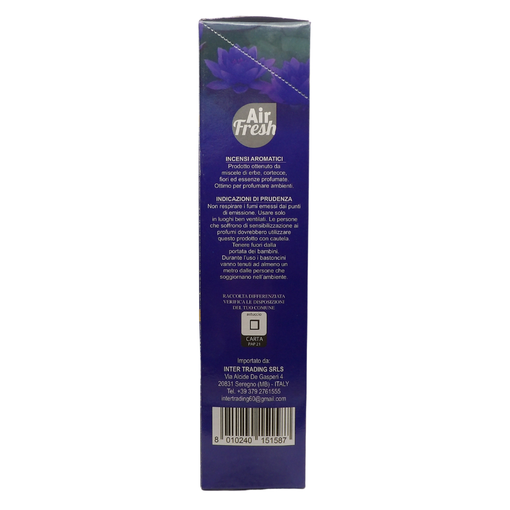 AIR FRESH Incenso Aromatico, Ottenuto Da Miscele Di Erbe, Cortecce, Fiori Ed Essenza Profumate. Ottimo Per Profumare Ambienti. Confezione Da 6 Astucci Da 20 Stick Ognuno (BLUE LOTUS)