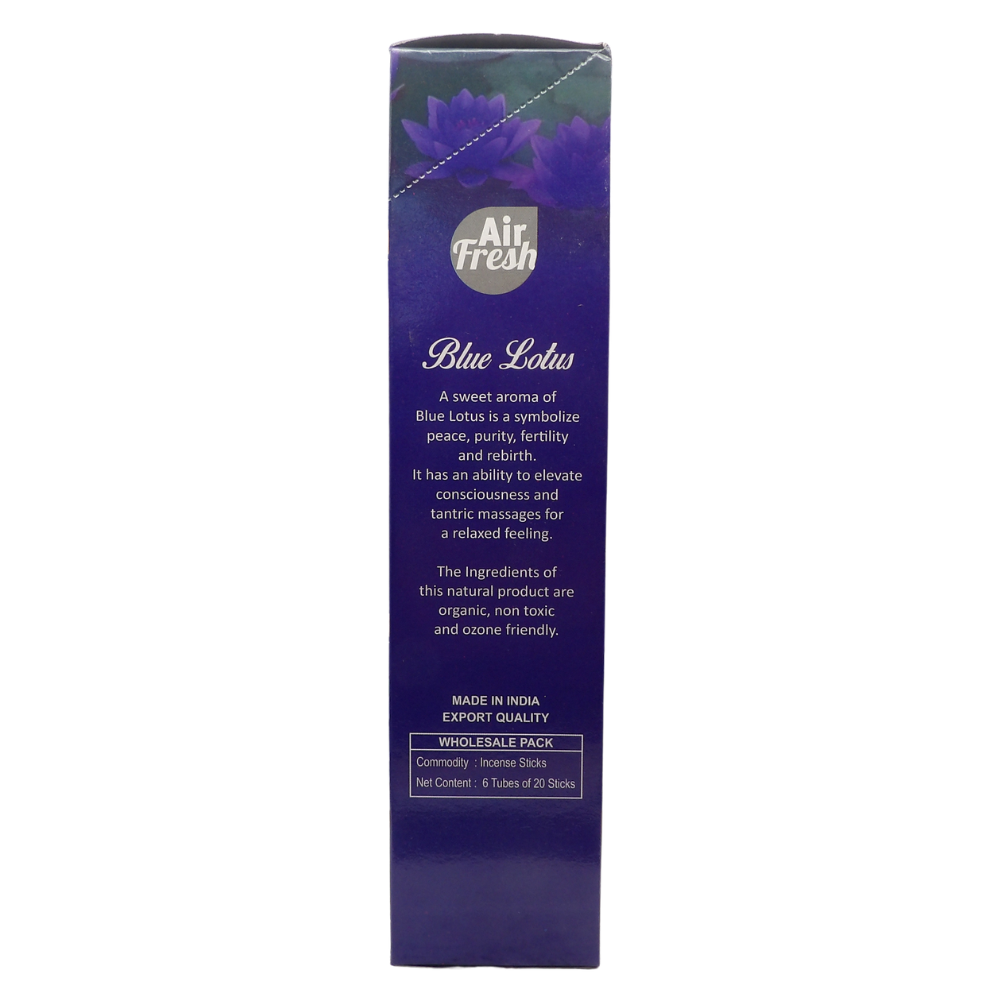 AIR FRESH Incenso Aromatico, Ottenuto Da Miscele Di Erbe, Cortecce, Fiori Ed Essenza Profumate. Ottimo Per Profumare Ambienti. Confezione Da 6 Astucci Da 20 Stick Ognuno (BLUE LOTUS)