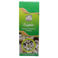 AIR FRESH Incenso Aromatico, Ottenuto Da Miscele Di Erbe, Cortecce, Fiori Ed Essenza Profumate. Ottimo Per Profumare Ambienti. Confezione Da 6 Astucci Da 20 Stick Ognuno (GIGLIO)