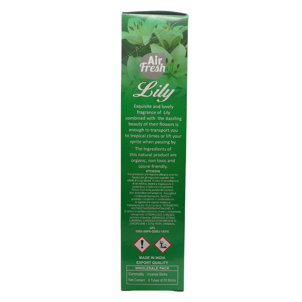 AIR FRESH Incenso Aromatico, Ottenuto Da Miscele Di Erbe, Cortecce, Fiori Ed Essenza Profumate. Ottimo Per Profumare Ambienti. Confezione Da 6 Astucci Da 20 Stick Ognuno (GIGLIO)