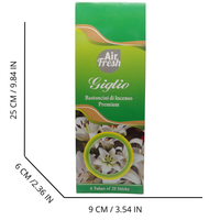 AIR FRESH Incenso Aromatico, Ottenuto Da Miscele Di Erbe, Cortecce, Fiori Ed Essenza Profumate. Ottimo Per Profumare Ambienti. Confezione Da 6 Astucci Da 20 Stick Ognuno (GIGLIO)