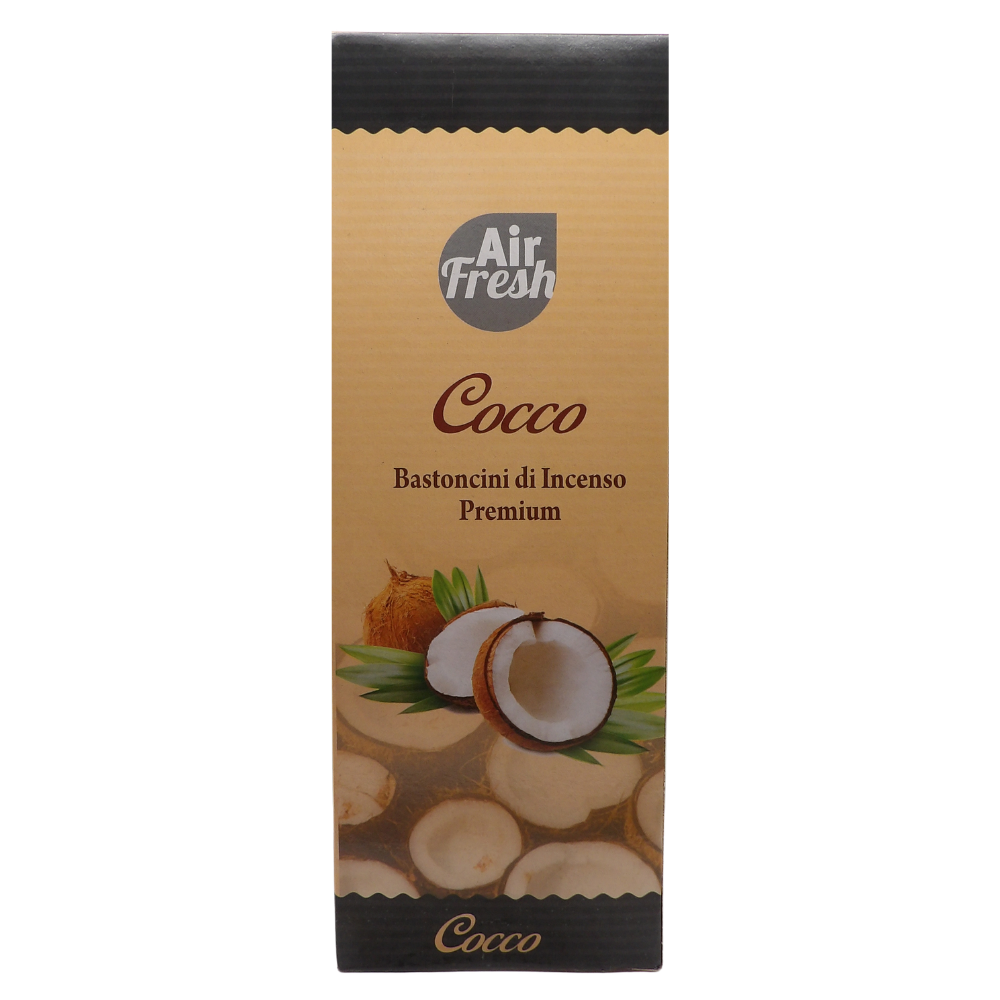 AIR FRESH Incenso Aromatico, Ottenuto Da Miscele Di Erbe, Cortecce, Fiori Ed Essenza Profumate. Ottimo Per Profumare Ambienti. Confezione Da 6 Astucci Da 20 Stick Ognuno (COCCO)