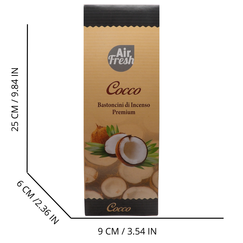AIR FRESH Incenso Aromatico, Ottenuto Da Miscele Di Erbe, Cortecce, Fiori Ed Essenza Profumate. Ottimo Per Profumare Ambienti. Confezione Da 6 Astucci Da 20 Stick Ognuno (COCCO)