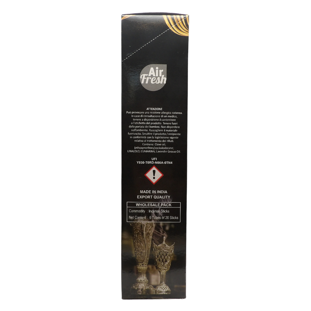 AIR FRESH Incenso Aromatico, Ottenuto Da Miscele Di Erbe, Cortecce, Fiori Ed Essenza Profumate. Ottimo Per Profumare Ambienti. Confezione Da 6 Astucci Da 20 Stick Ognuno (LEGNO DEGLI DEI)