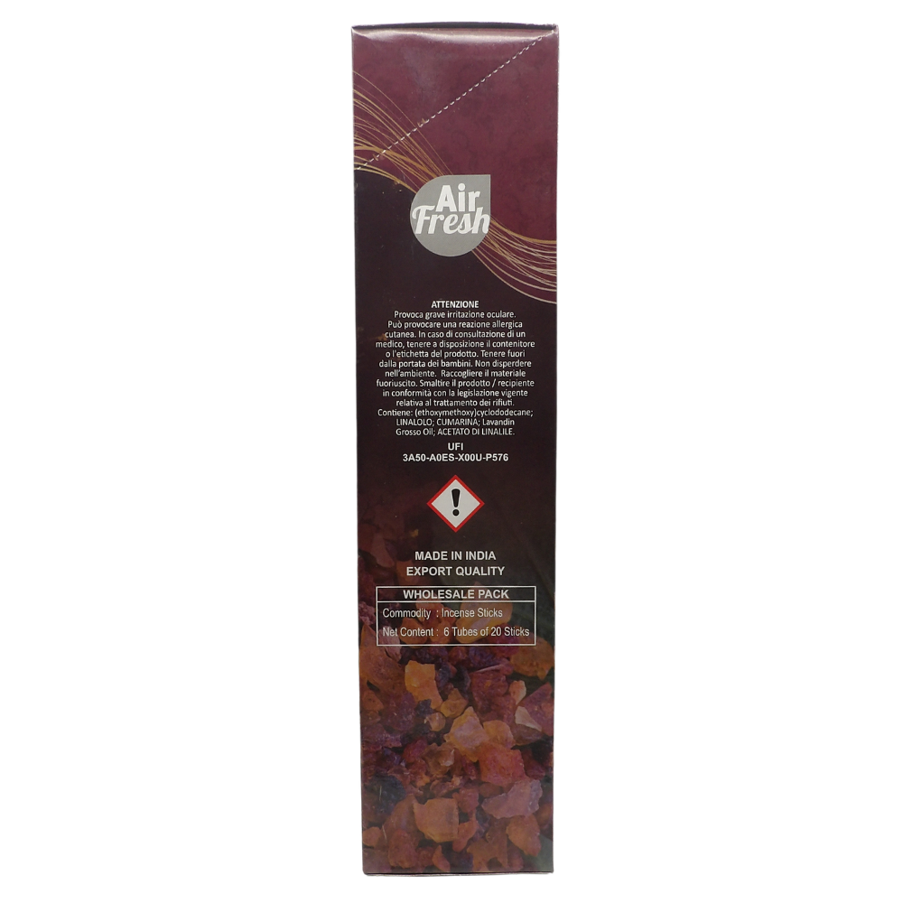 AIR FRESH Incenso Aromatico, Ottenuto Da Miscele Di Erbe, Cortecce, Fiori Ed Essenza Profumate. Ottimo Per Profumare Ambienti. Confezione Da 6 Astucci Da 20 Stick Ognuno (MIRRA)
