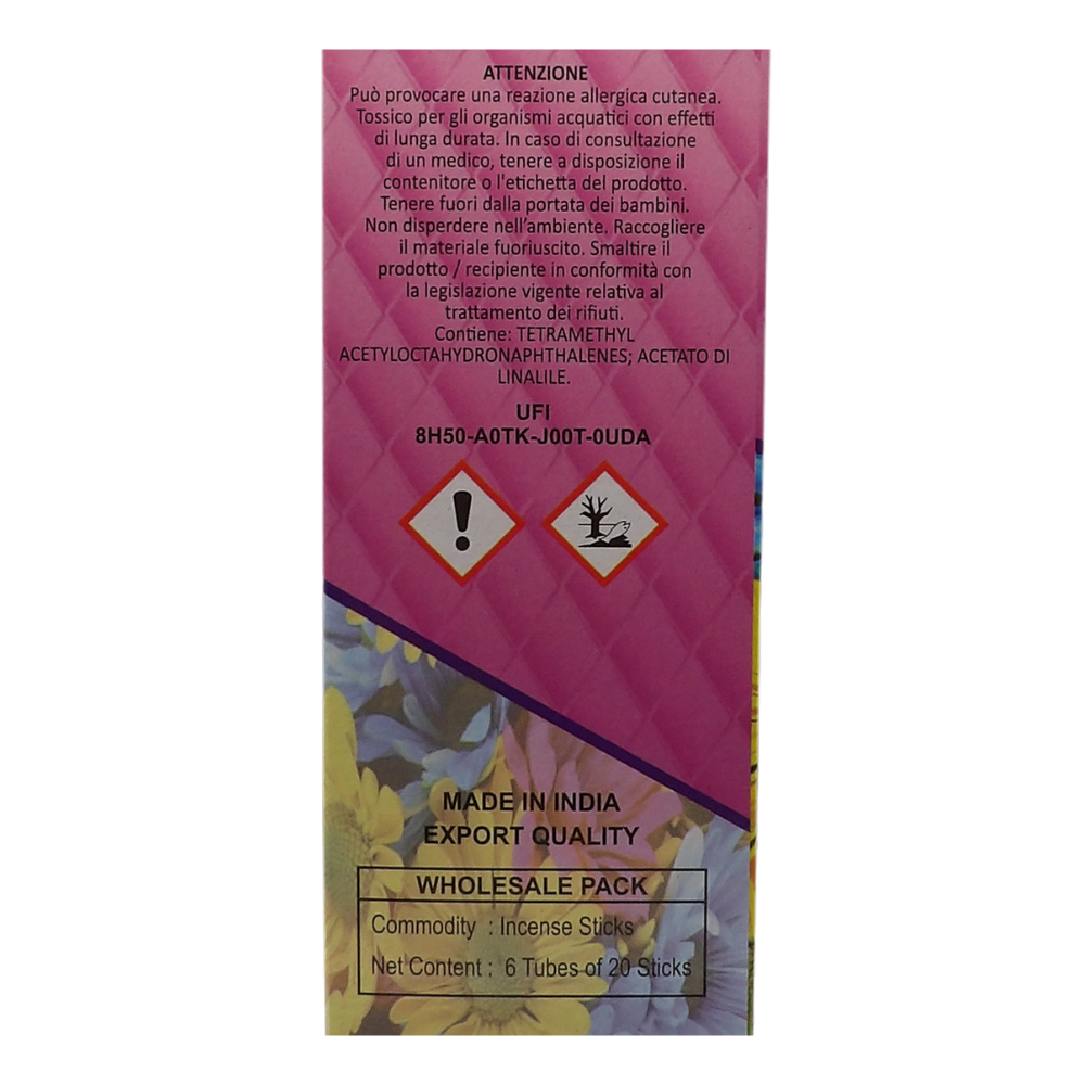 AIR FRESH Incenso Aromatico, Ottenuto Da Miscele Di Erbe, Cortecce, Fiori Ed Essenza Profumate. Ottimo Per Profumare Ambienti. Confezione Da 6 Astucci Da 20 Stick Ognuno (FIORI DEL PARADISO)