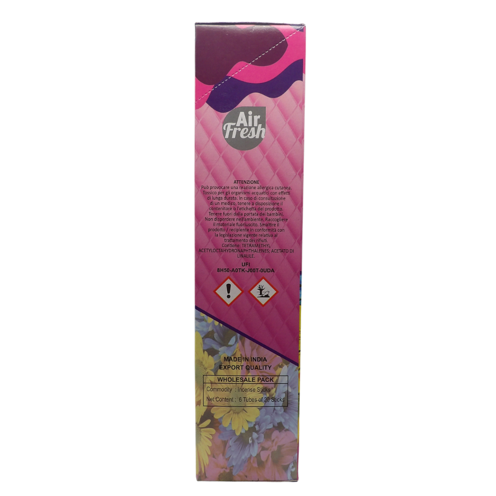 AIR FRESH Incenso Aromatico, Ottenuto Da Miscele Di Erbe, Cortecce, Fiori Ed Essenza Profumate. Ottimo Per Profumare Ambienti. Confezione Da 6 Astucci Da 20 Stick Ognuno (FIORI DEL PARADISO)