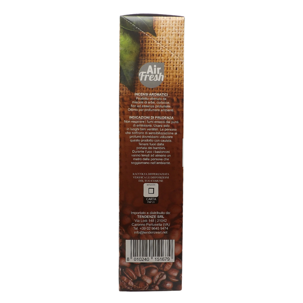 AIR FRESH Incenso Aromatico, Ottenuto Da Miscele Di Erbe, Cortecce, Fiori Ed Essenza Profumate. Ottimo Per Profumare Ambienti. Confezione Da 6 Astucci Da 20 Stick Ognuno (CAFFE')
