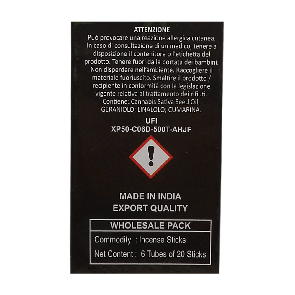 AIR FRESH Incenso Aromatico, Ottenuto Da Miscele Di Erbe, Cortecce, Fiori Ed Essenza Profumate. Ottimo Per Profumare Ambienti. Confezione Da 6 Astucci Da 20 Stick Ognuno (CANAPA)