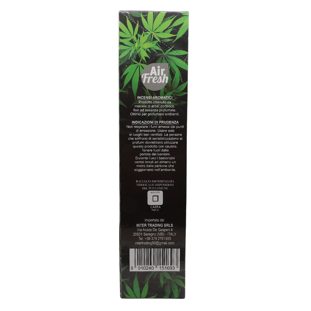 AIR FRESH Incenso Aromatico, Ottenuto Da Miscele Di Erbe, Cortecce, Fiori Ed Essenza Profumate. Ottimo Per Profumare Ambienti. Confezione Da 6 Astucci Da 20 Stick Ognuno (CANAPA)