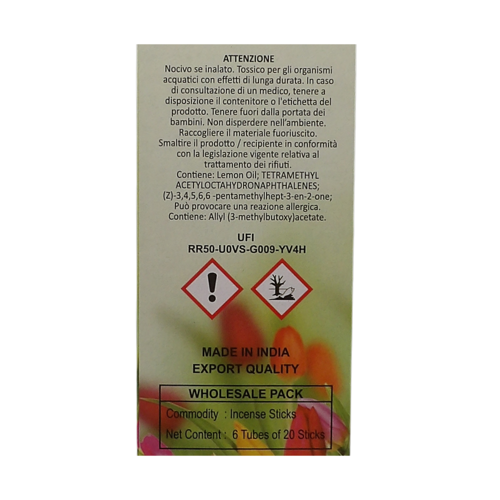 AIR FRESH Incenso Aromatico, Ottenuto Da Miscele Di Erbe, Cortecce, Fiori Ed Essenza Profumate. Ottimo Per Profumare Ambienti. Confezione Da 6 Astucci Da 20 Stick Ognuno (ANTI TABACCO)