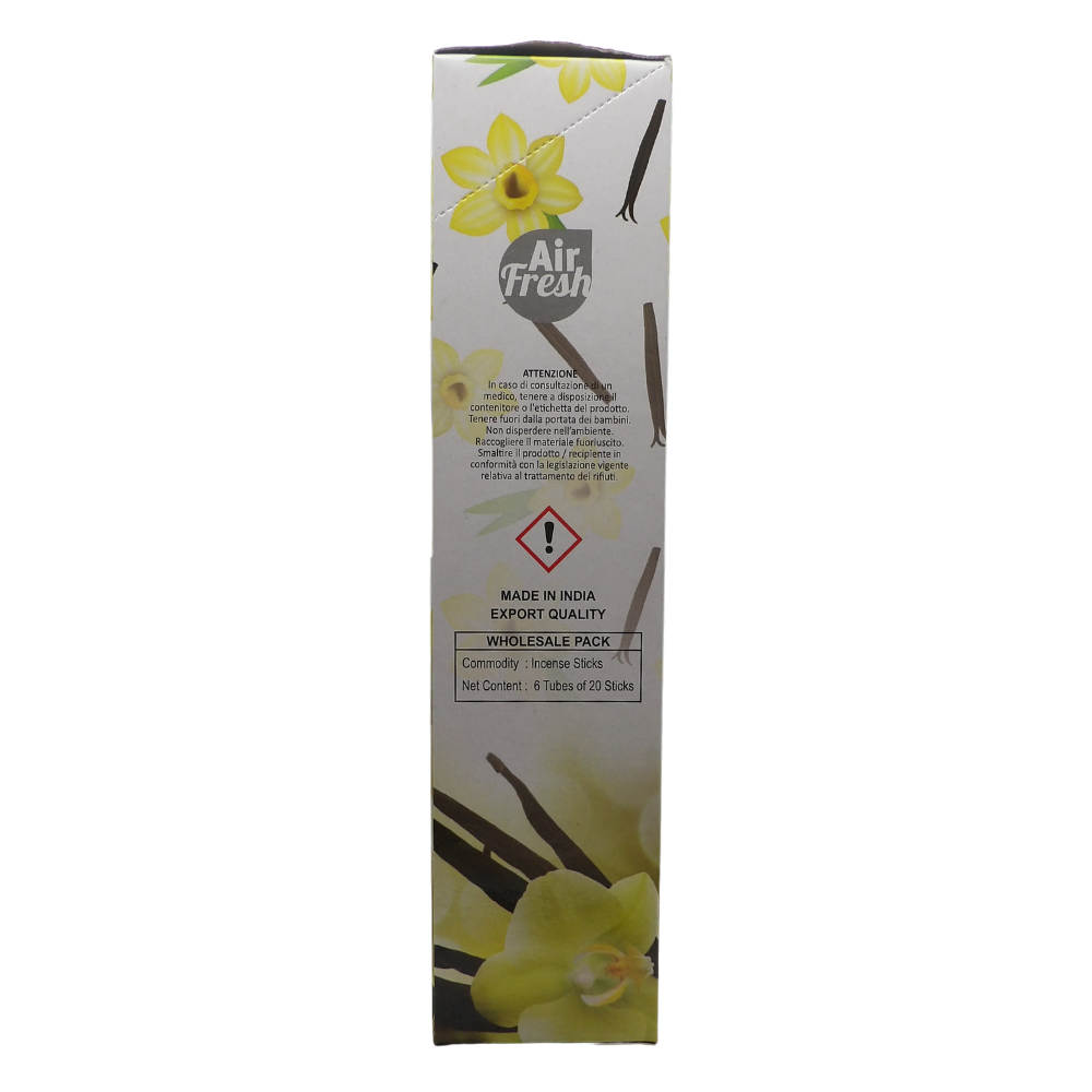 AIR FRESH Incenso Aromatico, Ottenuto Da Miscele Di Erbe, Cortecce, Fiori Ed Essenza Profumate. Ottimo Per Profumare Ambienti. Confezione Da 6 Astucci Da 20 Stick Ognuno (VANIGLIA)