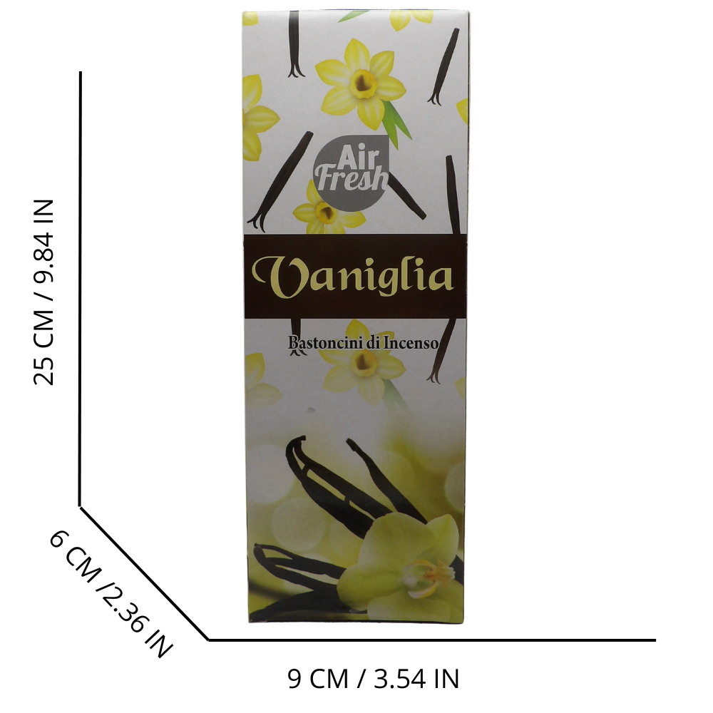 AIR FRESH Incenso Aromatico, Ottenuto Da Miscele Di Erbe, Cortecce, Fiori Ed Essenza Profumate. Ottimo Per Profumare Ambienti. Confezione Da 6 Astucci Da 20 Stick Ognuno (VANIGLIA)