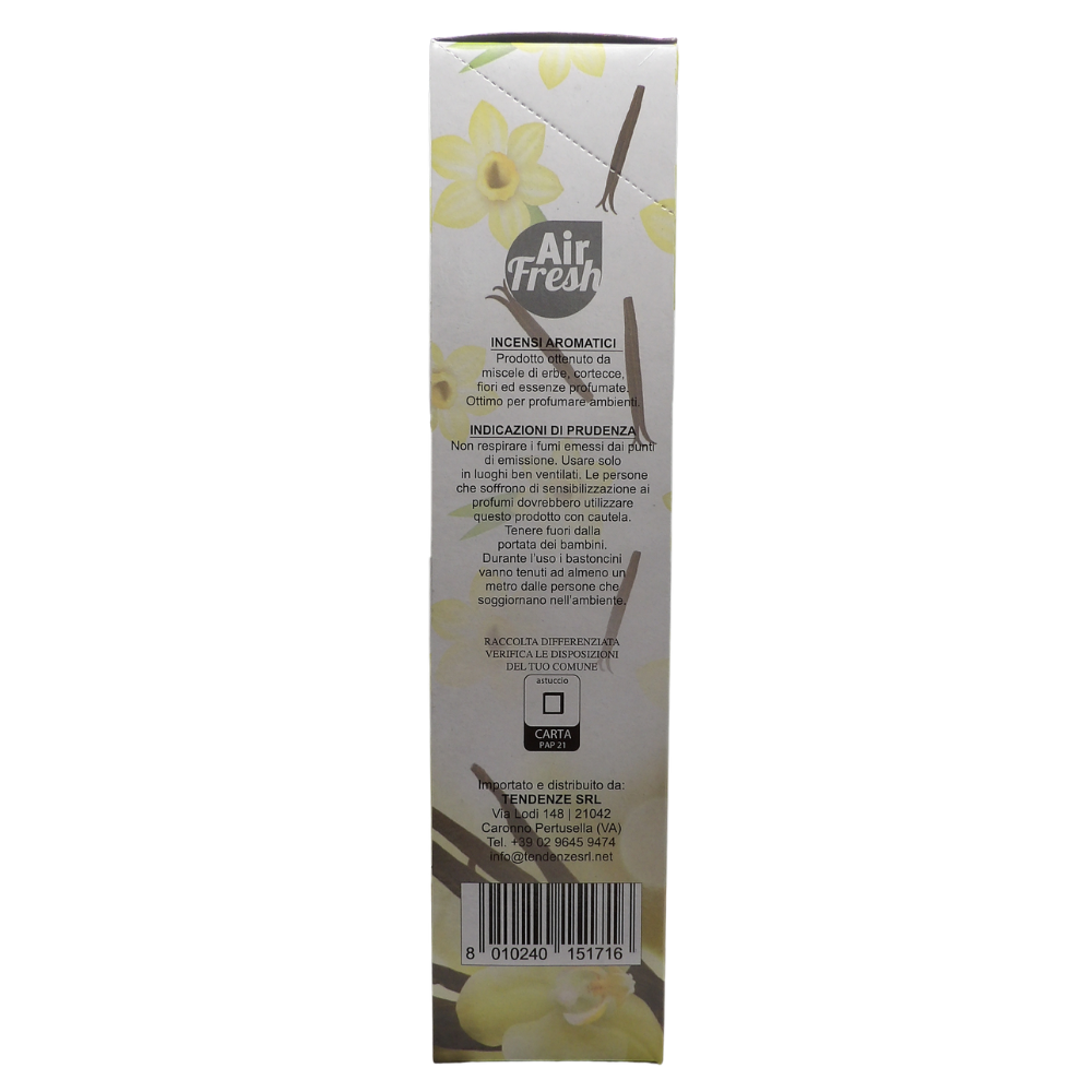 AIR FRESH Incenso Aromatico, Ottenuto Da Miscele Di Erbe, Cortecce, Fiori Ed Essenza Profumate. Ottimo Per Profumare Ambienti. Confezione Da 6 Astucci Da 20 Stick Ognuno (VANIGLIA)